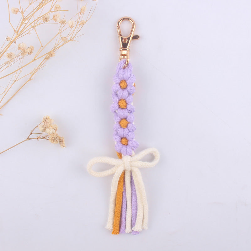 Wholesale Hand Woven Cartoon Flower Bow Knot Cotton Rope Keychain